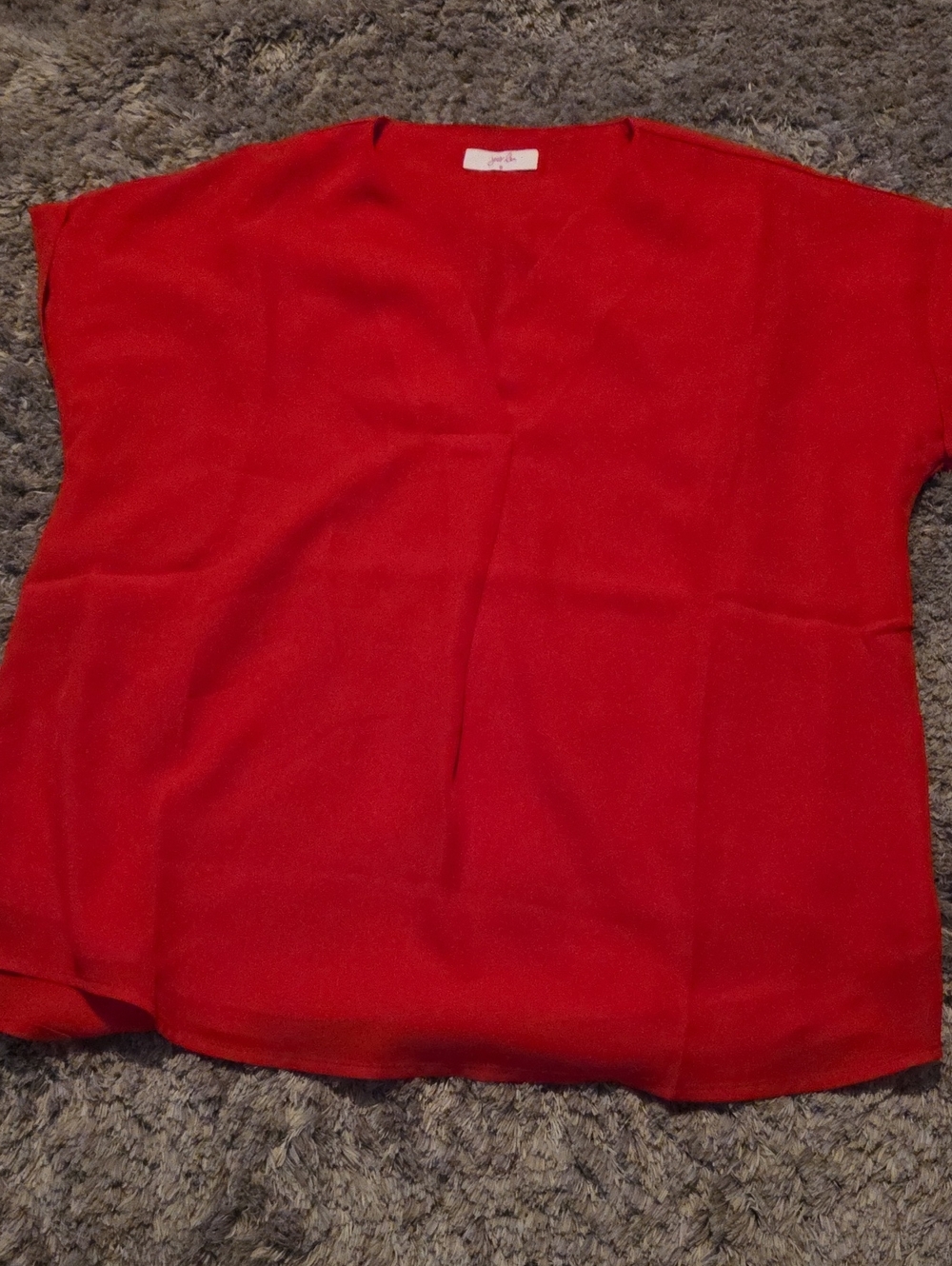 Red V-Neck Short Sleeve Top